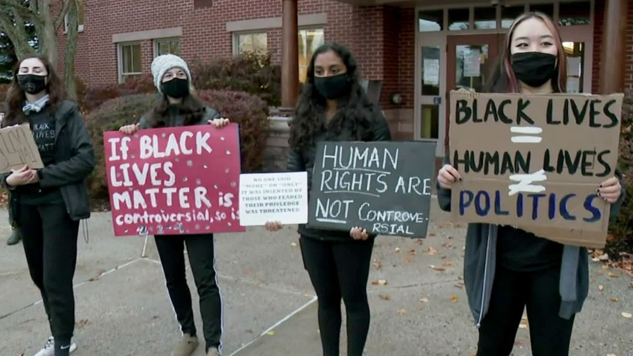 Students in Scarborough, Maine, protest on Tuesday morning in support of Black Lives Matter.