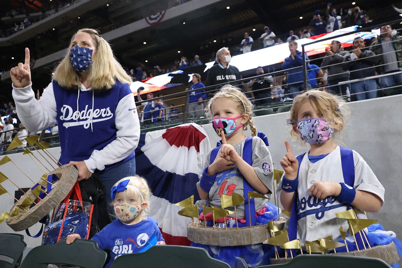 Los Angeles Dodgers fans pose for a photo prior to Game 6.