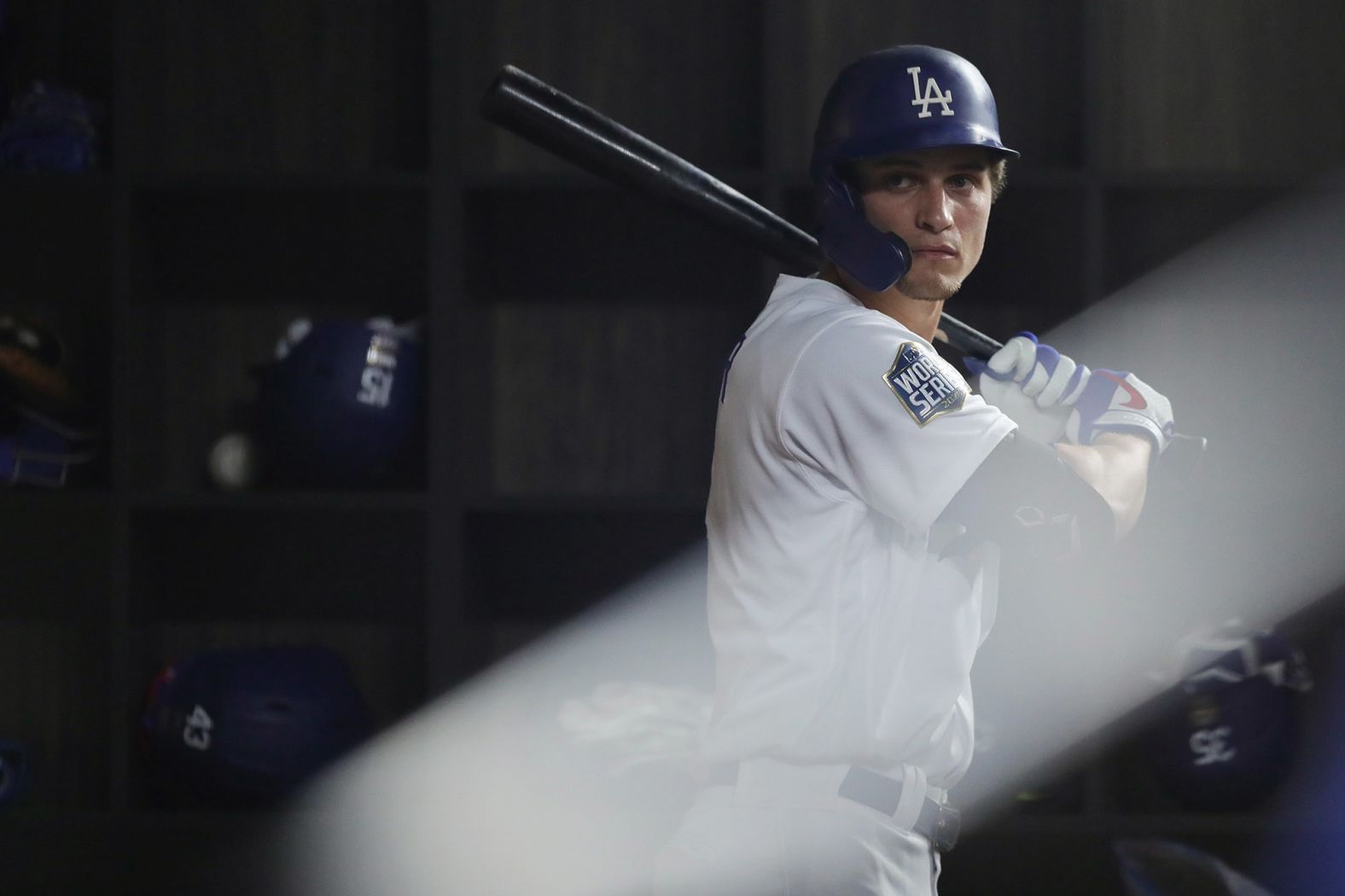 Corey Seager of the Los Angeles Dodgers looks on from the dugout. Seager was named World Series MVP. 