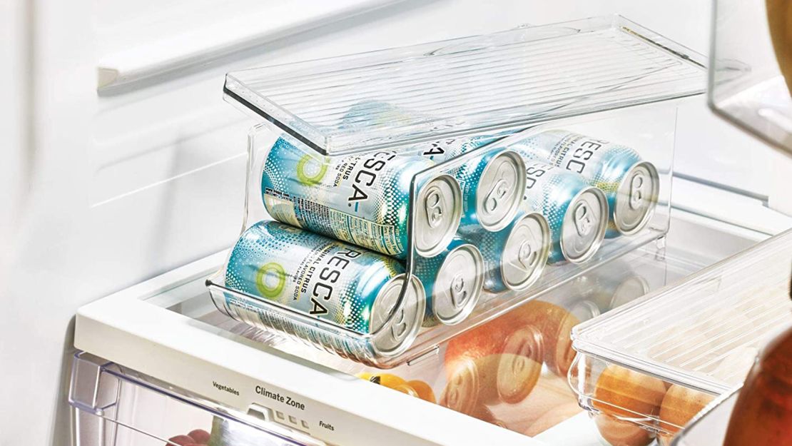 IDesign Fridge Binz Plastic Beverage Can Organizer With Lid