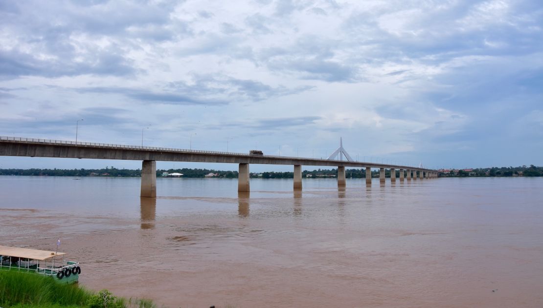 A lone truck carries live pigs across the Friendship Bridge 2 from Thailand's Mukdahan province to Savannakhet in Laos.