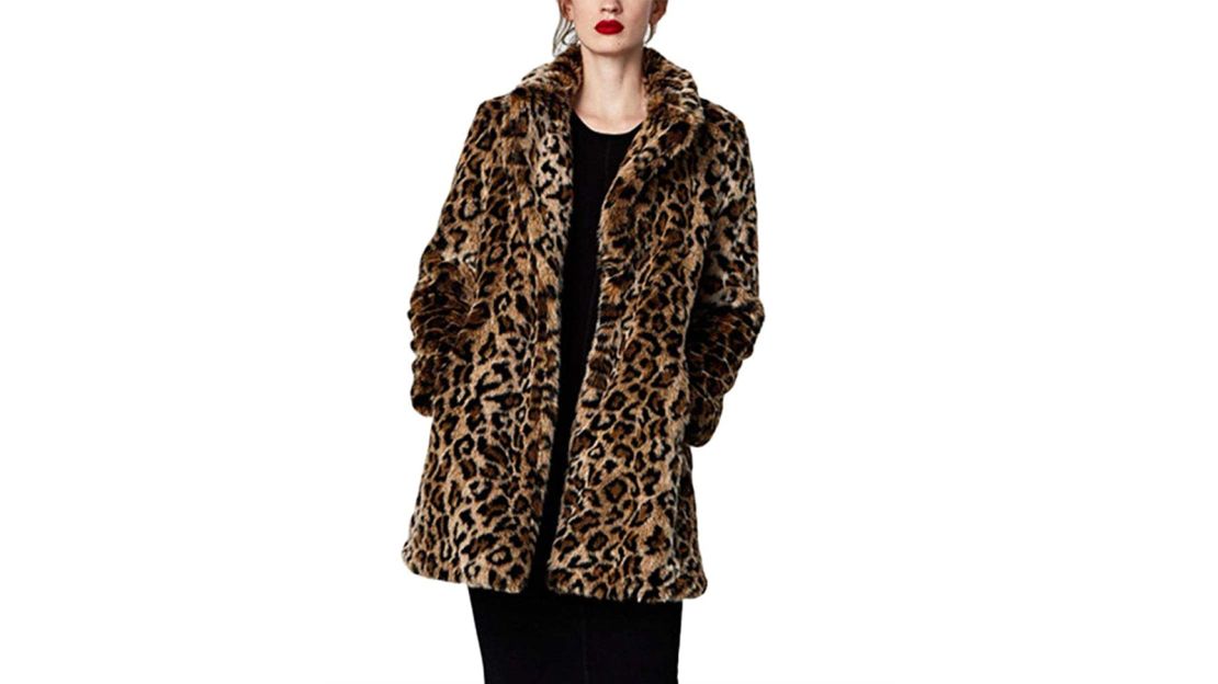 YYW Women Leopard Faux Fur Coat 