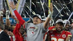 MIAMI, FLORIDA - FEBRUARY 02: Patrick Mahomes #15 of the Kansas City Chiefs celebrates after defeating the San Francisco 49ers 31-20 in Super Bowl LIV at Hard Rock Stadium on February 02, 2020 in Miami, Florida. (Photo by Jamie Squire/Getty Images)