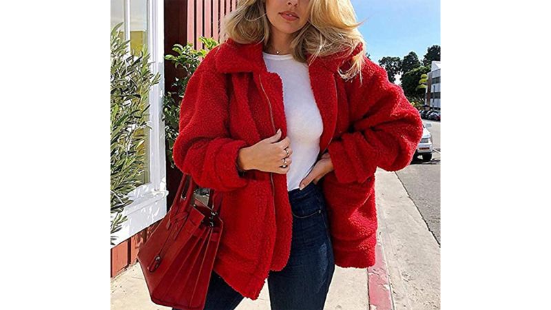 Womens Fuzzy Fleece Open Front Cardigan Solid Color Oversized Coats Outwear Hoodies Jackets with Pockets