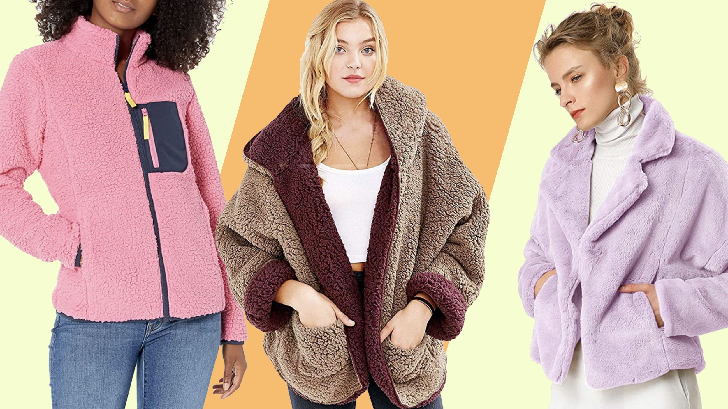 Women's Reversible teddy wool jacket with two way zip