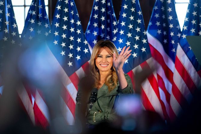 Melania Trump arrives to speak at an October 27 rally in Atglen, Pennsylvania. <a href="index.php?page=&url=https%3A%2F%2Fwww.cnn.com%2F2020%2F10%2F27%2Fpolitics%2Fmelania-trump-election-2020-coronavirus%2Findex.html" target="_blank">The event</a> marked her first solo appearance on the campaign trail. 