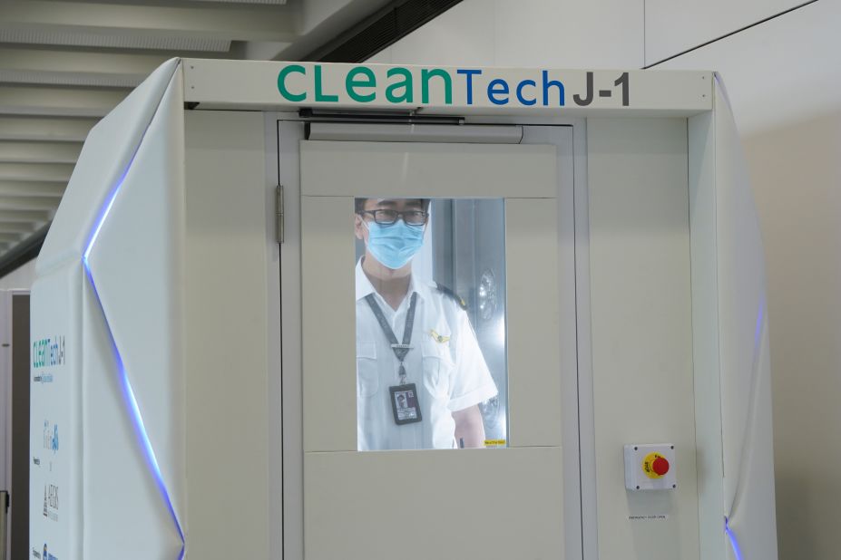 Covid-19 has also inspired <a href="https://edition.cnn.com/travel/article/air-travel-future-covid-19/index.html" target="_blank">high-tech disinfection methods</a>. Hong Kong International Airport is experimenting with "CLeanTech," a <a href="https://edition.cnn.com/travel/article/hong-kong-airport-cleaning-robots-wellness-scn/index.html" target="_blank">full-body disinfection facility</a>. Passengers and airport staff undergo a temperature check before entering an enclosed booth for the 40-second disinfection and sanitizing procedures. According to the airport authority, the facility contains an antimicrobial coating that can remotely kill any viruses and/or bacteria found on clothing or the body. 