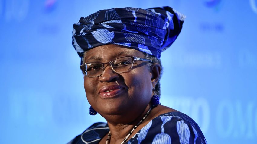 Nigerian former Foreign and Finance Minister Ngozi Okonjo-Iweala smiles during a press conference on July 15, 2020, in Geneva, following her hearing before World Trade Organization 164 member states' representatives, as part of the application process to head the WTO as Director General. (Photo by Fabrice COFFRINI / AFP) (Photo by FABRICE COFFRINI/AFP via Getty Images)