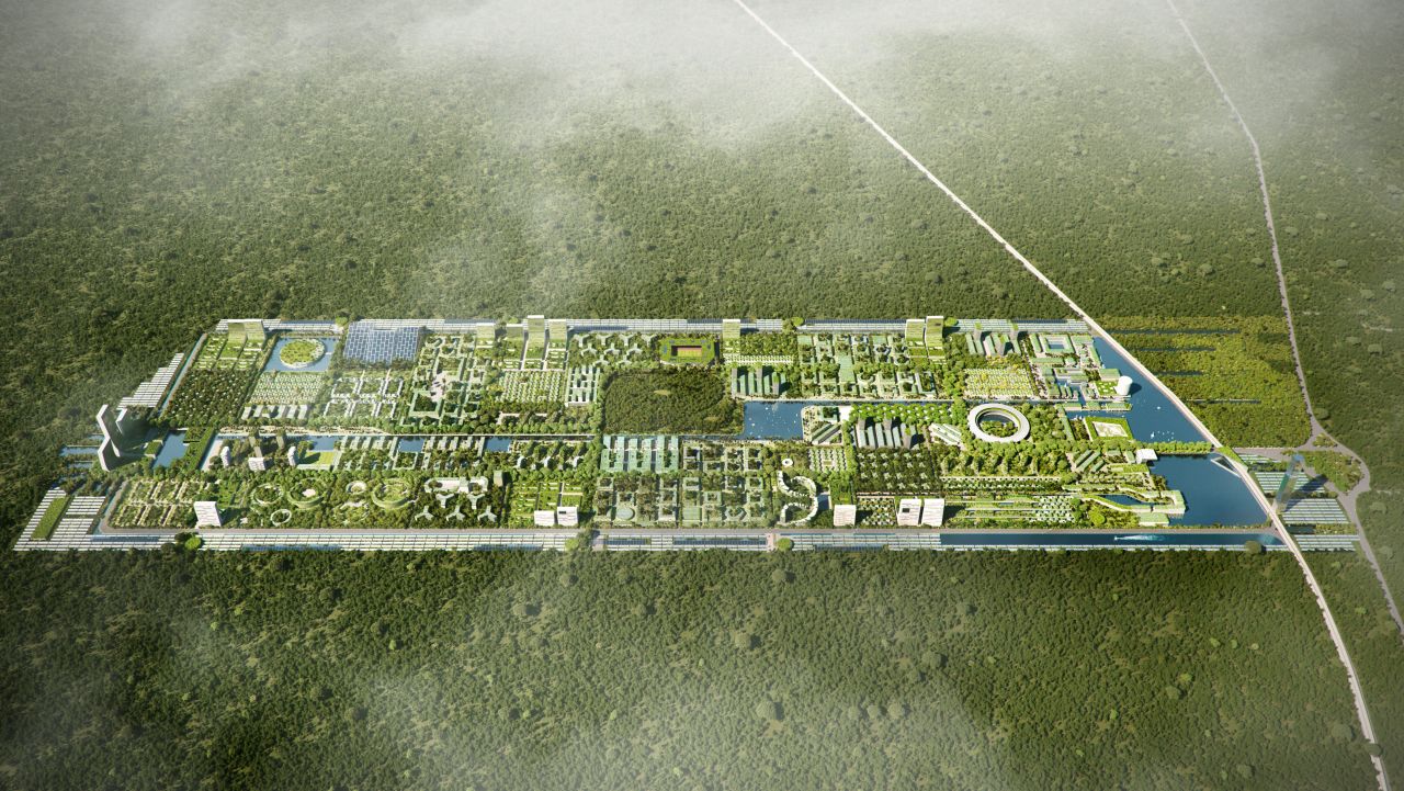 <strong>Smart Forest City, Mexico</strong> - The city is designed to have 400 hectares of green space, with 7.5 million plants, 260,000 of which would be trees; that would give more than 2 trees per inhabitant. The architects say the city will absorb 116,000 tons of carbon dioxide per year. 