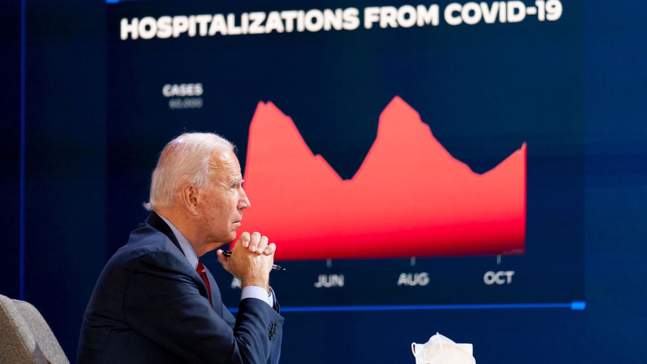 Democratic presidential candidate former Vice President Joe Biden attends a virtual public health briefing at The Queen theater in Wilmington, Del., Wednesday, Oct. 28, 2020.