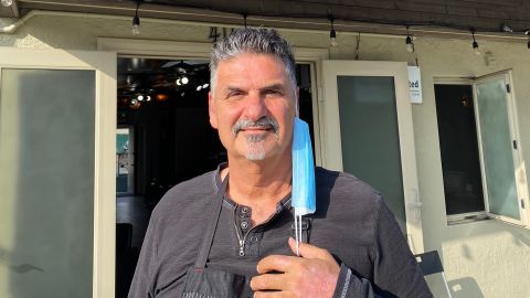 Ed Hart at his salon in Hermosa Beach, California, where his financial future is uncertain.