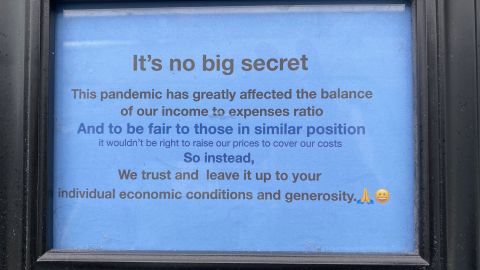 Ed Hart put this sign by his chair at his salon in California to share his situation with clients.