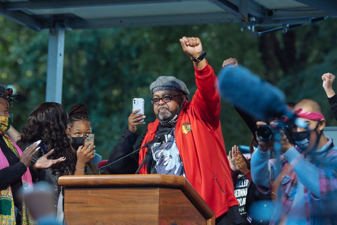 Jacob Blake Sr., whose son was shot by police in Wisconsin in August, speaks in New York  during a rally  calling for justice in Breonna Taylor's shooting on October 17.