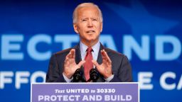 Democratic presidential candidate former Vice President Joe Biden speaks about the Coronavirus and health care at The Queen theater, Wednesday, Oct. 28, 2020, in Wilmington, Delaware. 