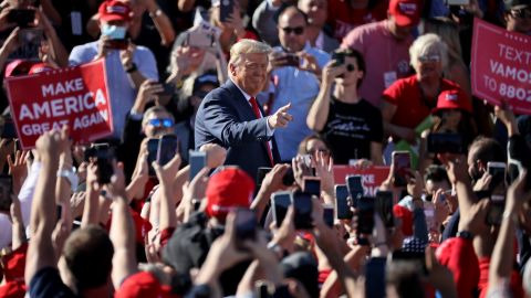 President Donald Trump arrives for a campaign rally at Phoenix Goodyear Airport on Wednesday, October 28, in Goodyear, Arizona.