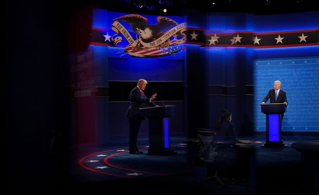US President Donald Trump and Democratic Presidential candidate and former US Vice President Joe Biden participate in the final presidential debate in Nashville, Tennessee, on October 22, 2020.