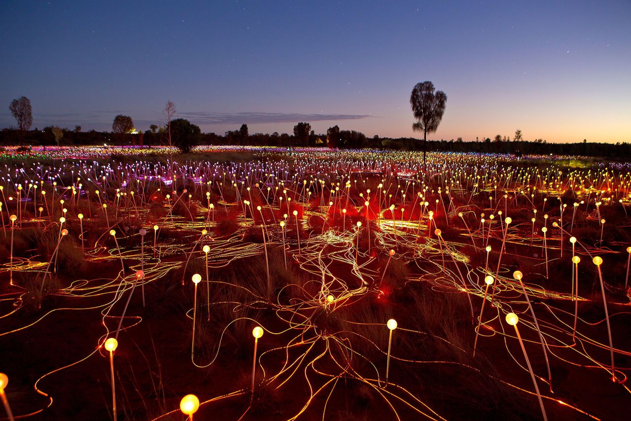 The Field of Light pictured at Uluru.
