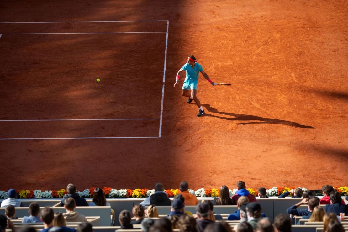 Nadal plays a shot against Diego Schwartzman during their semifinal at the French Open.