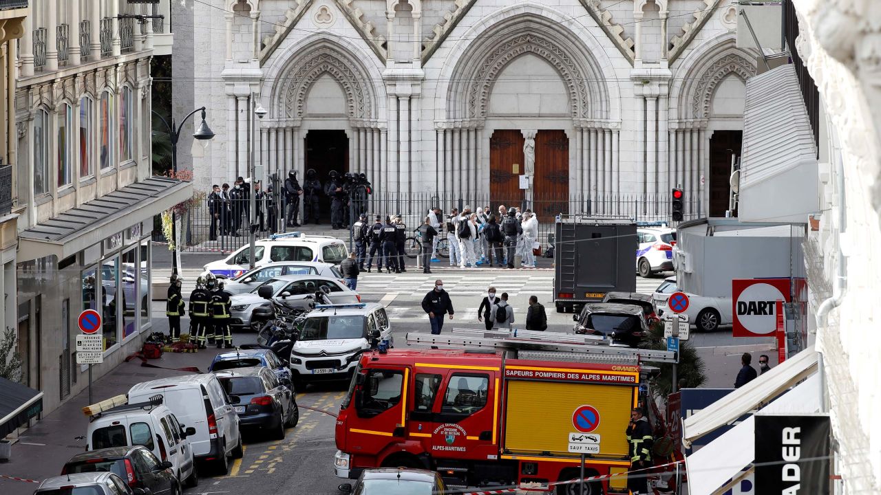 Security forces guard the area after a reported knife attack at Notre Dame church in Nice, France, October 29, 2020. REUTERS/Eric Gaillard