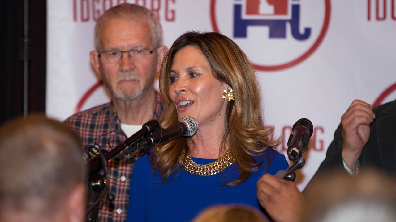 In this November 6, 2018, file photo, Idaho Lt. Gov Janice McGeachin gives her victory speech in Boise. 
