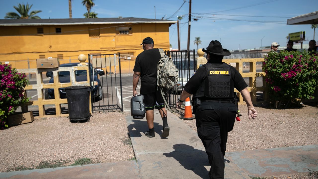 Maricopa County constable Darlene Martinez evicts a tenant on October 7, 2020 in Phoenix, Arizona. 
