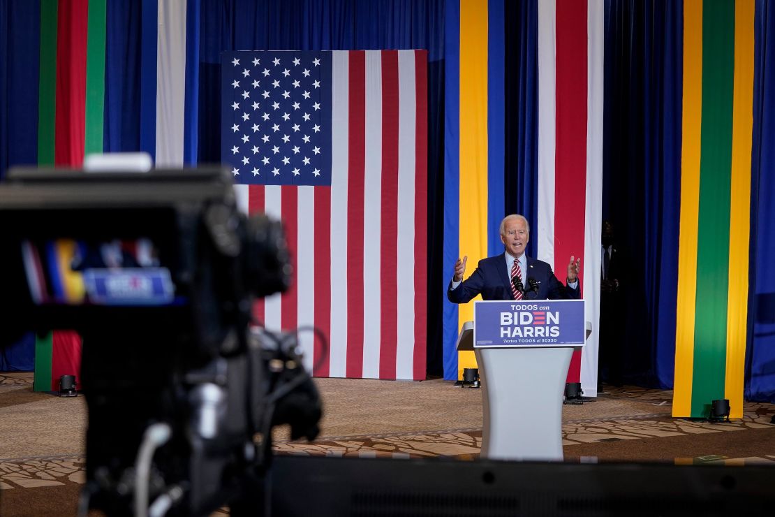 Democratic presidential nominee and former Vice President Joe Biden speaks at a Hispanic heritage event at Osceola Heritage Park on September 15, 2020 in Kissimmee, Florida. National Hispanic Heritage Month in the United States runs from September 15th to October 15th.