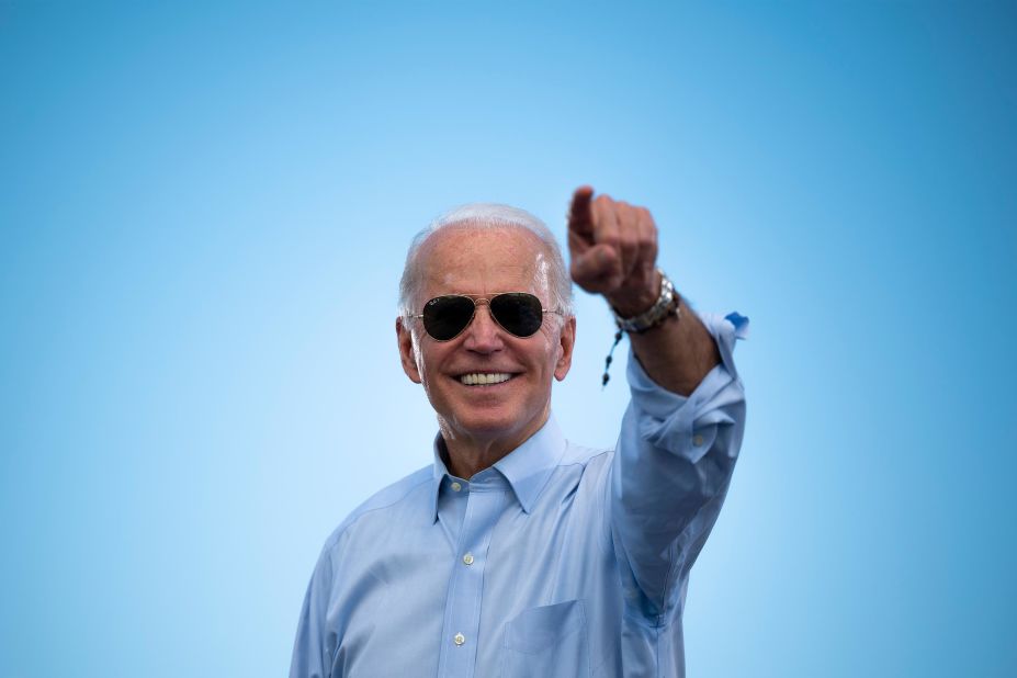 Biden gestures before speaking at a drive-in event in Coconut Creek, Florida, on October 29.