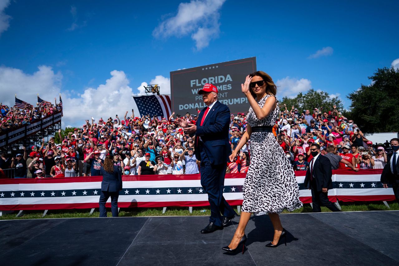 Trump and first lady Melania Trump attend a campaign rally in Tampa, Florida, on October 29.