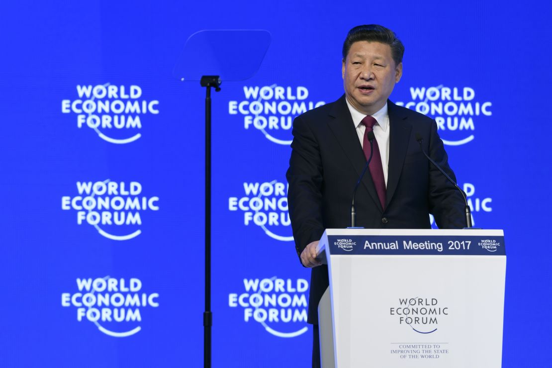 China's President Xi Jinping delivers a speech during the first day of the World Economic Forum, on January 17, 2017 in Davos.