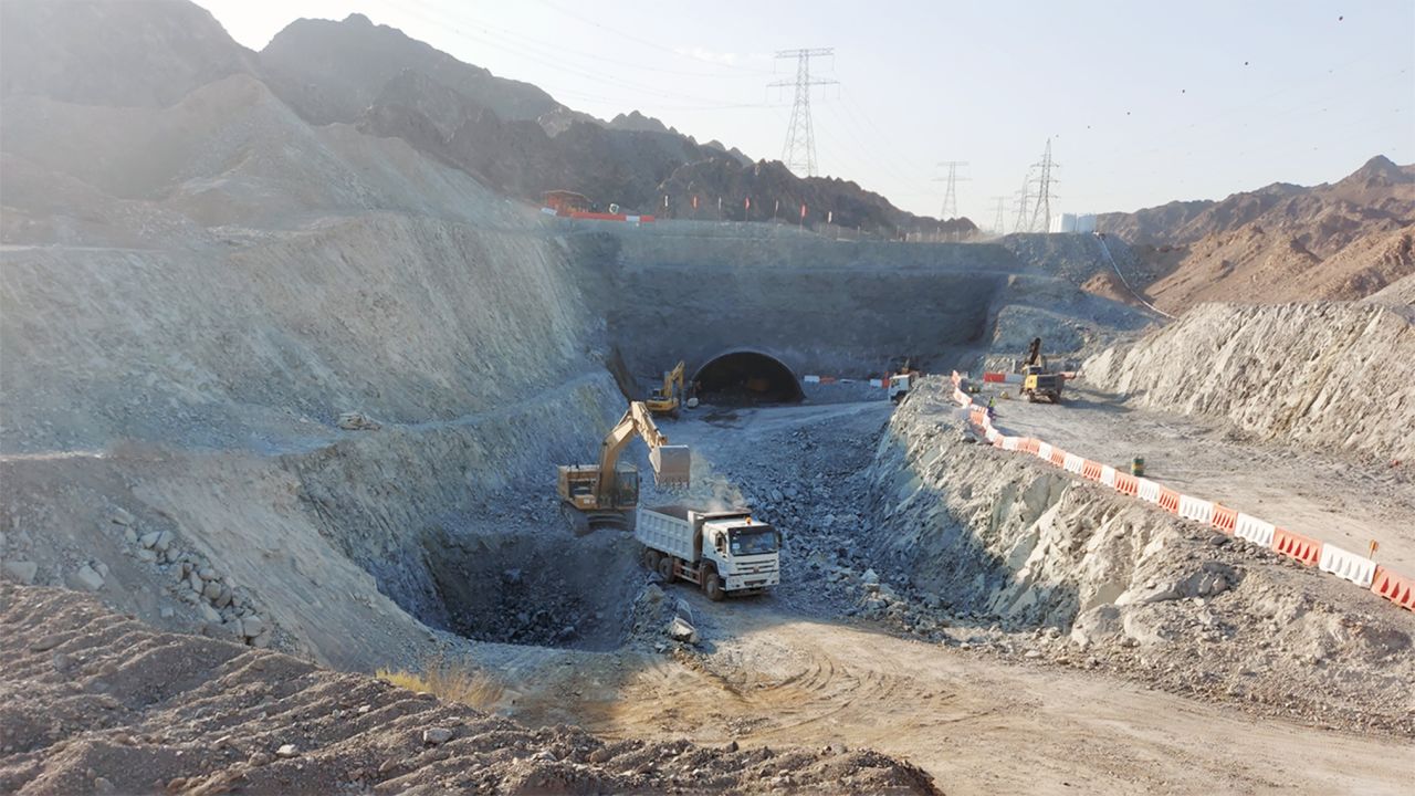 Construction workers creating one of 15 tunnels that will run between the Port of Fujairah and the Dubai border of Sharjah.