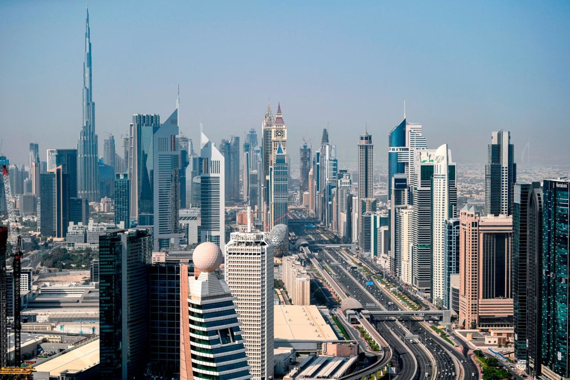 A section of the Sheikh Zayed Road, a key commuter route in Dubai, photographed July 2020. 
