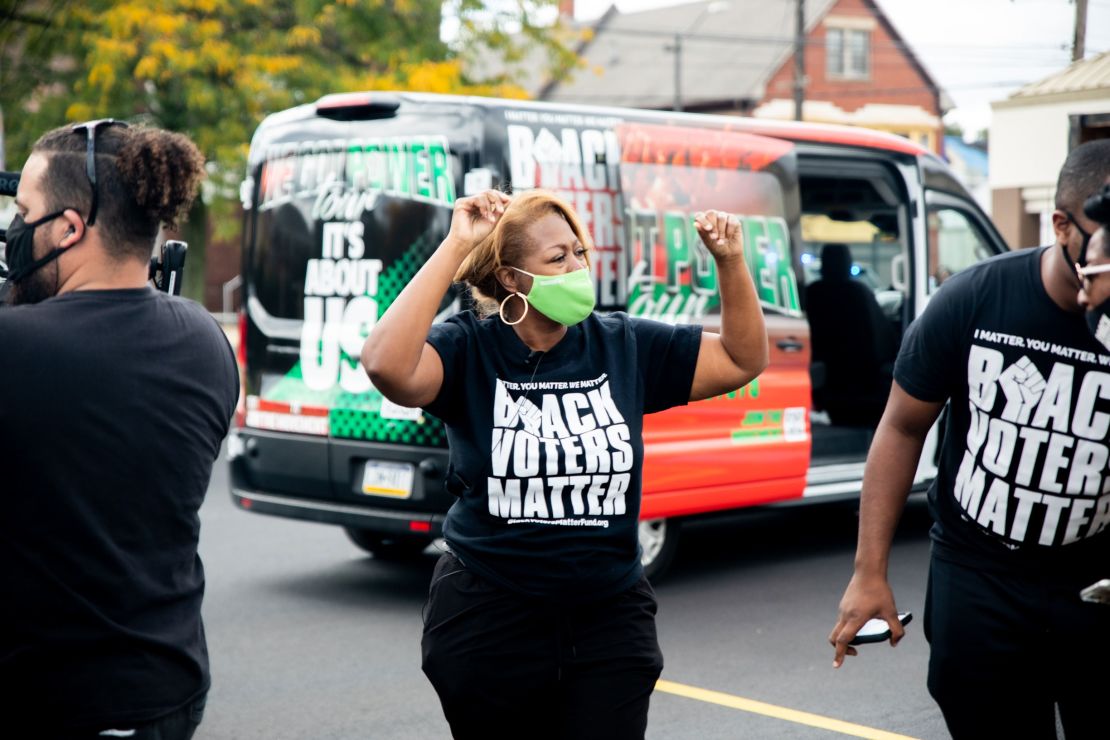 Brown is pictured in Ohio, along with a Black Voters Matter Van.