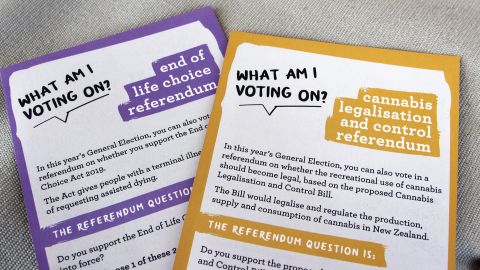 New Zealand Electoral Commission information materials on the End of Life Choice (euthanasia) and Cannabis Legalisation and Control referendums.