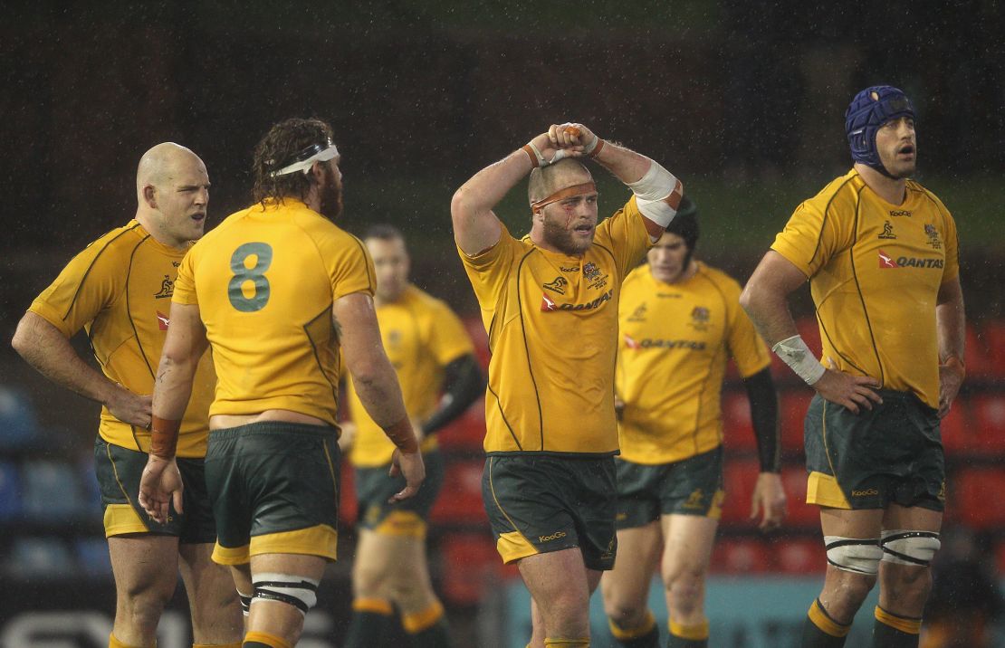 Palmer (center) made one appearance for the Wallabies against Scotland June 2012.