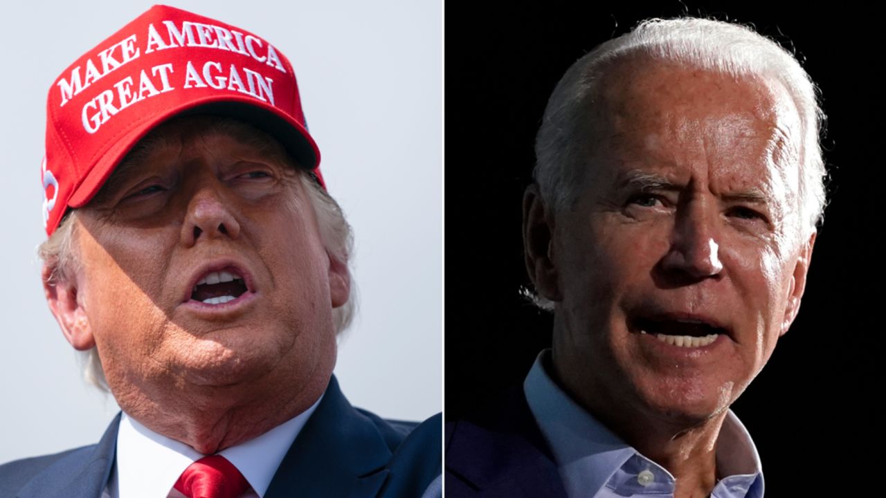 Left: President Donald Trump speaks at a campaign rally outside Raymond James Stadium, Thursday, Oct. 29, 2020, in Tampa. (AP Photo/Evan Vucci)
Right Democratic presidential candidate former Vice President Joe Biden speaks at a drive-in rally at the Florida State Fairgrounds, Thursday, Oct. 29, 2020, in Tampa, Fla. (AP Photo/Andrew Harnik)