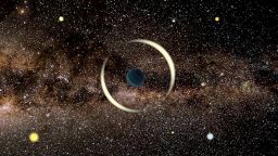 An artist's impression of a gravitational microlensing event by a free-floating planet.