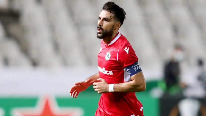 Omonoia's midfielder Jordi Gomez celebrates his opening goal during the UEFA Europa League Group E football match between Omonoia and PSV at the GSP stadium in the Cypriot capital Nicosia, on October 29, 2020. (Photo by Sakis SAVVIDES / AFP) (Photo by SAKIS SAVVIDES/AFP via Getty Images)
