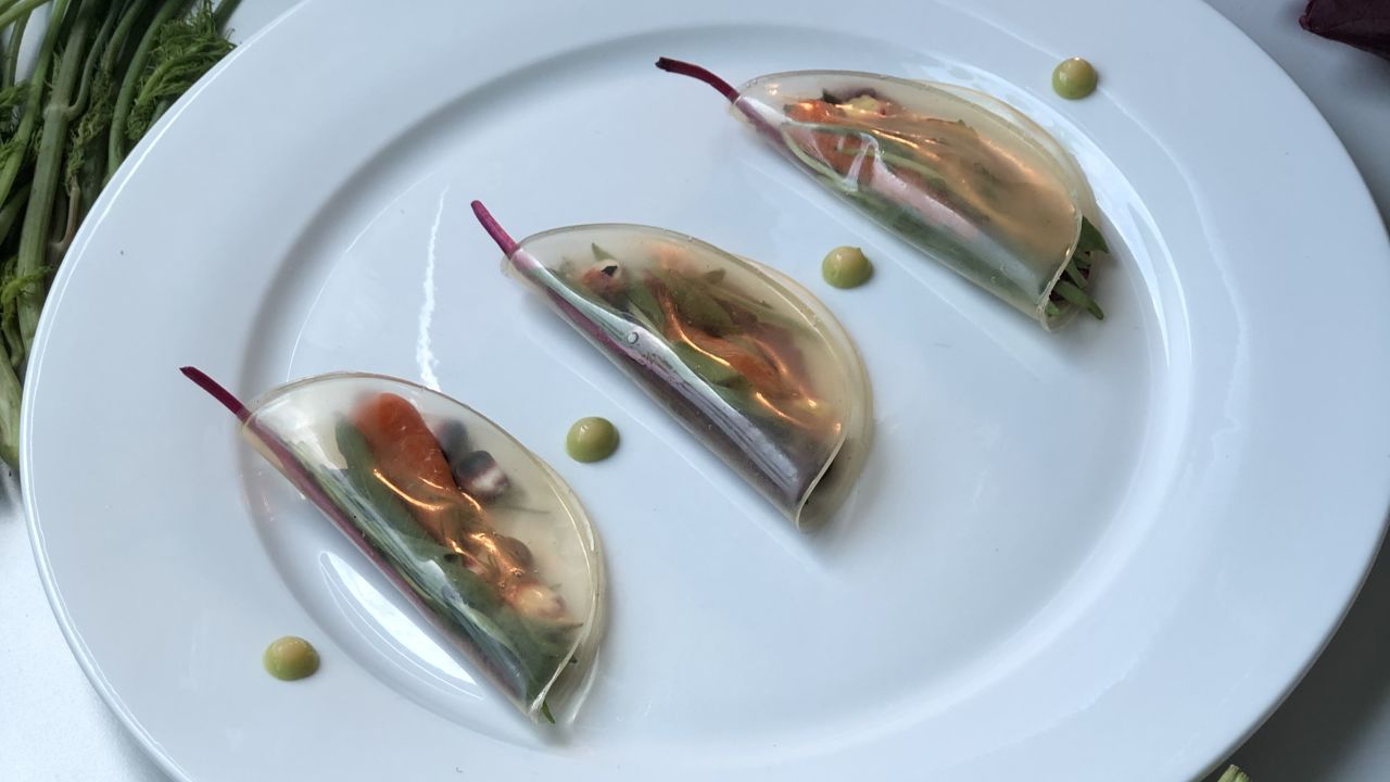 These feather-thin translucent wraps add a protein punch to mini vegetable hors d'oeuvres. 
