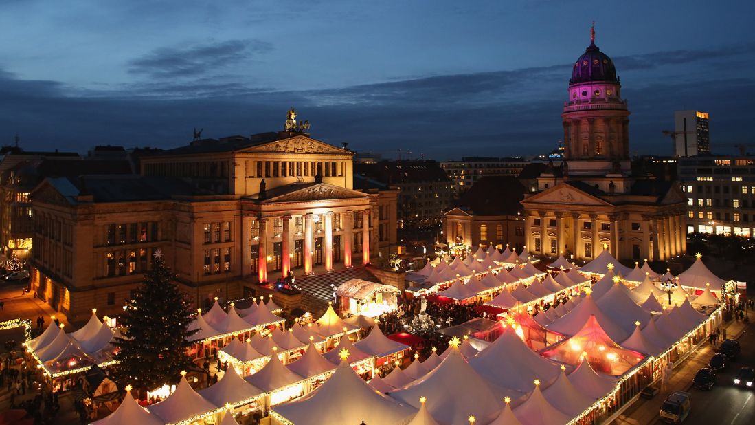 <strong>Gendarmenmarkt, Germany: </strong>Based between the Franzosischer Dom and Deutscher Dom,  Gendarmenmarkt is a maze of wooden huts with Bratwurst, mulled wine and ginger bread for sale, along with unique Christmas gifts.
