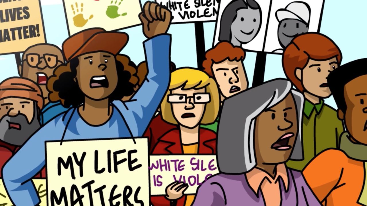 A screengrab of the video Statz used during her lesson. The video addressed common questions children might have about the current Black Lives Matter protests.
