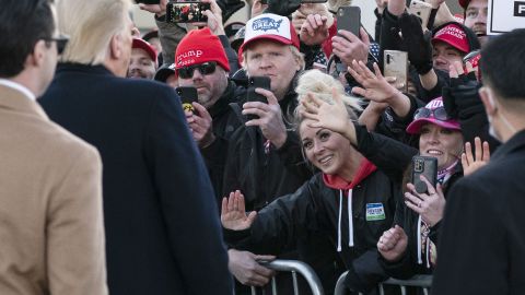 President Trump greets supporters before speaking at a campaign rally on October 30, 2020, in Rochester, Minnesota.