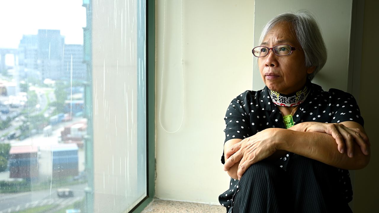 Pro-democracy protester Alexandra Wong, nicknamed Grandma Wong, who disappeared midway through the city's democracy protests in 2019 and resurfaced in Hong Kong two days ago after 14 months away, posing for a photo in her hotel room in Hong Kong.