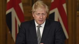 Britain's Prime Minister Boris Johnson announces new restrictions in England during a news conference at 10 Downing Street, London, on Saturday.