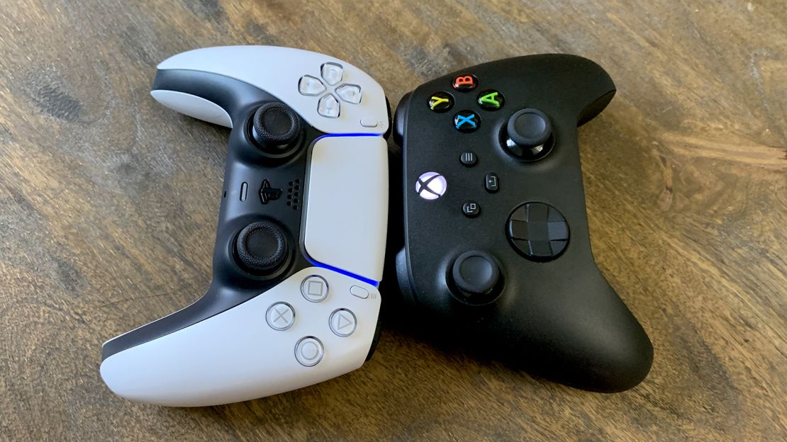 The new controllers from PlayStation and Xbox, left to right.