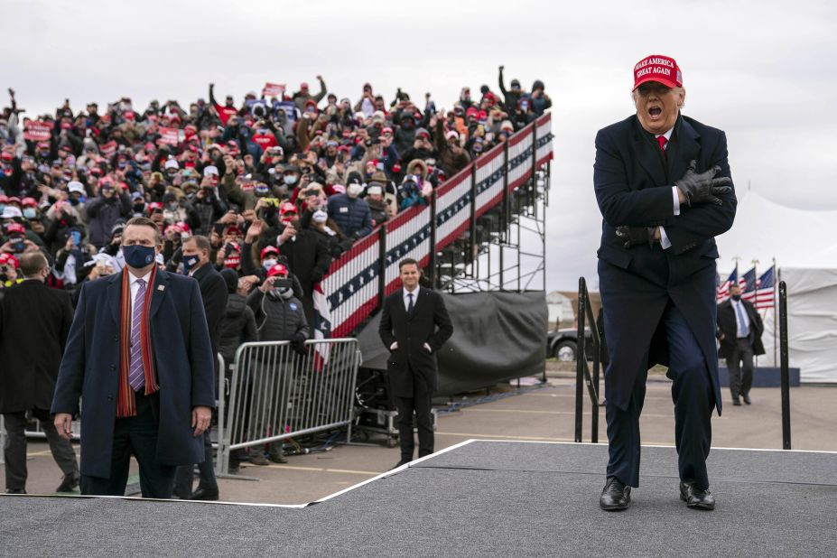 Trump arrives at a rally in Waterford Township, Michigan, on Sunday, November 1.