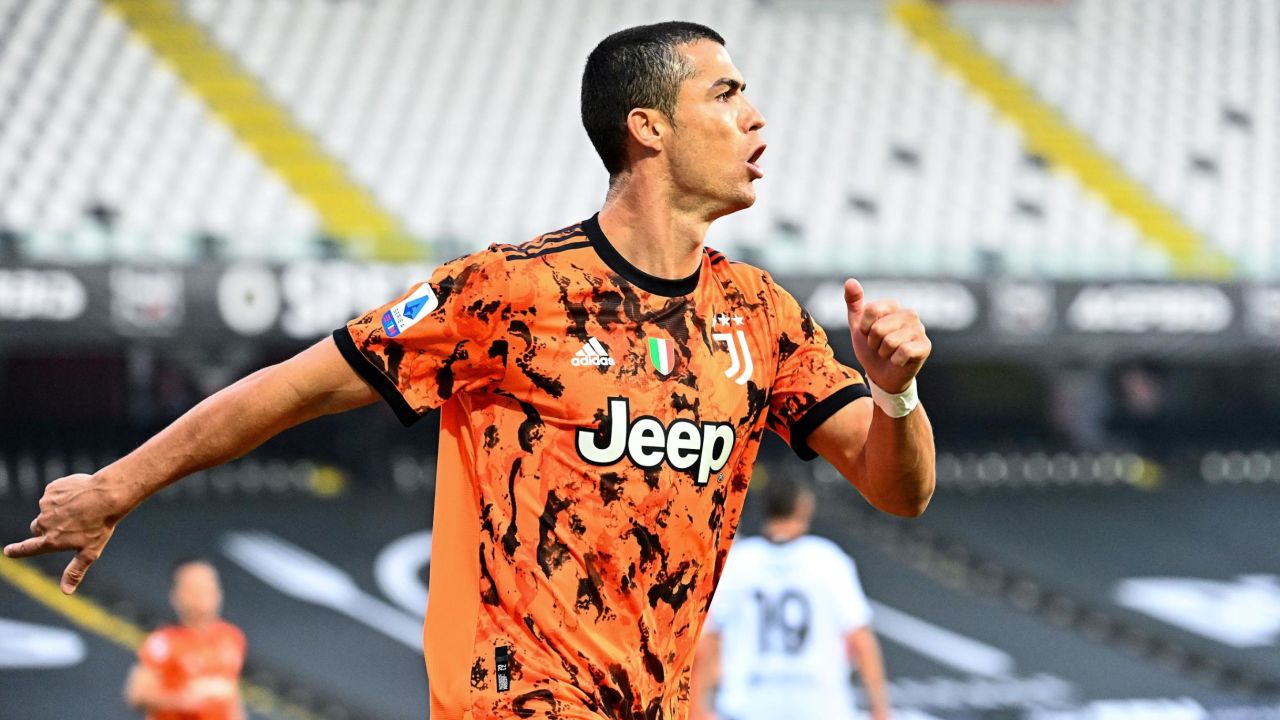 Cristiano Ronaldo celebrates scoring against Spezia.
