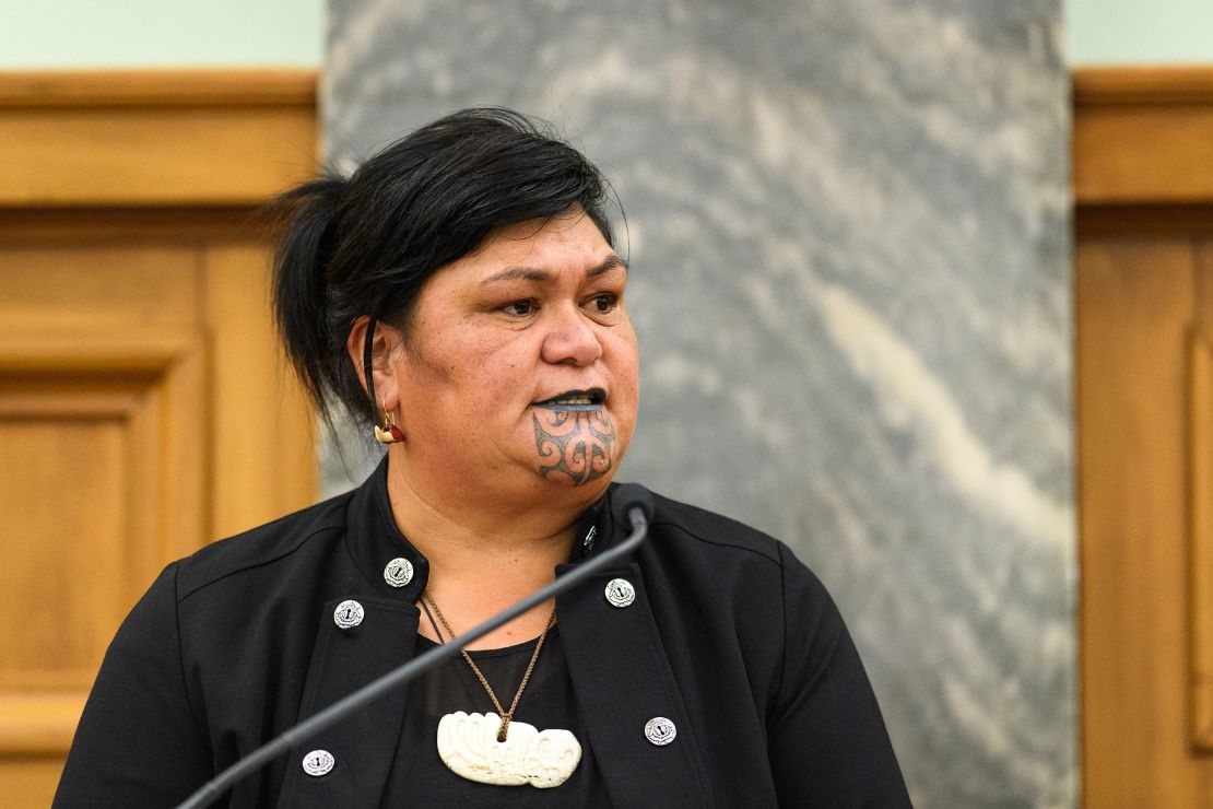 Nanaia Mahuta, the first female member of parliament to wear moko kauae, pictured in February 2020.