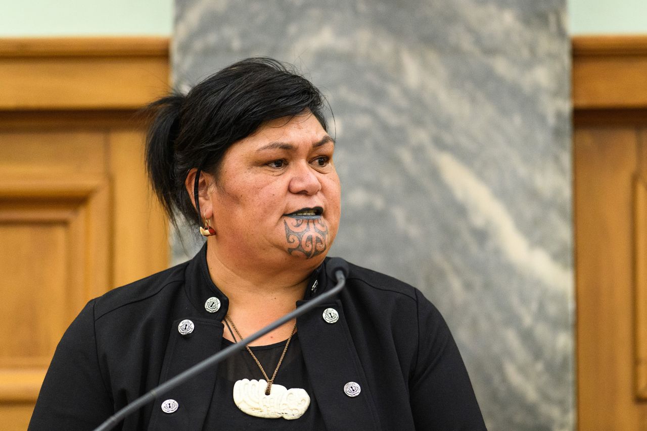 Nanaia Mahuta, the first female member of parliament to wear moko kauae, pictured in February 2020.