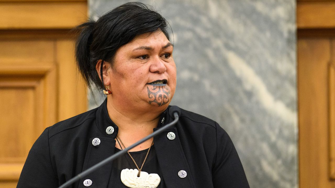 Nanaia Mahuta introduces Prime Minister of Papua New Guinea James Marape to guests at Parliament on February 24, 2020 in Wellington, New Zealand. 