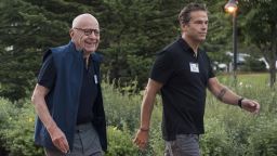Rupert Murdoch, co-chairman of Twenty-First Century Fox Inc., left, and Lachlan Murdoch, co-chairman of Twenty-First Century Fox Inc., arrive for a morning session during the Allen & Co. Media and Technology Conference in Sun Valley, Idaho, U.S., on Thursday, July 12, 2018. The 35th annual Allen & Co. conference gathers many of America's wealthiest and most powerful people in media, technology, and sports. Photographer: David Paul Morris/Bloomberg via Getty Images